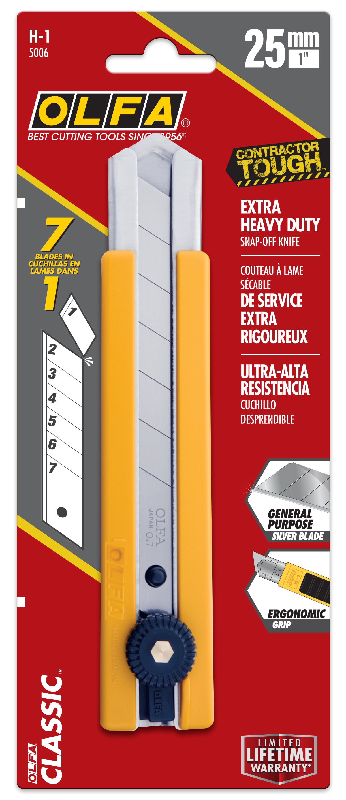 25mm H-1 Classic Extra Heavy-Duty Utility Knife with Rubber Grip Inset - OLFA.com