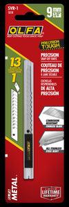 OLFA 9mm SVR-1 Stainless Steel Slide-Lock Knife with AB-S Stainless-Steel Blade, in package.