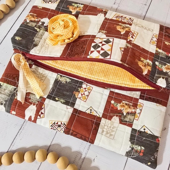 Kansas & Nebraska Fold Over Patchwork Clutch with Flower