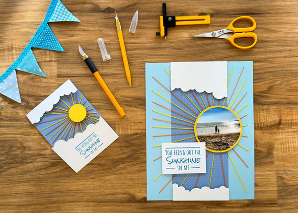 Cheerful Card & Scrapbook Layout with Sunburst Paper Embroidery