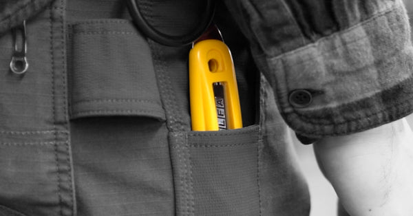 OLFA SK-8 safety knife in pocket at workplace