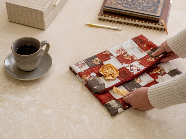 Kansas & Nebraska Fold Over Patchwork Clutch with Flower