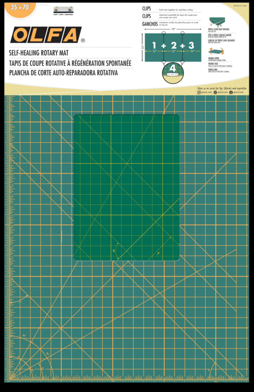 RM-CLIPS/3 35" x 70" Continuous Grid, Double-Sided, Self-Healing Rotary Mat Set - OLFA.com