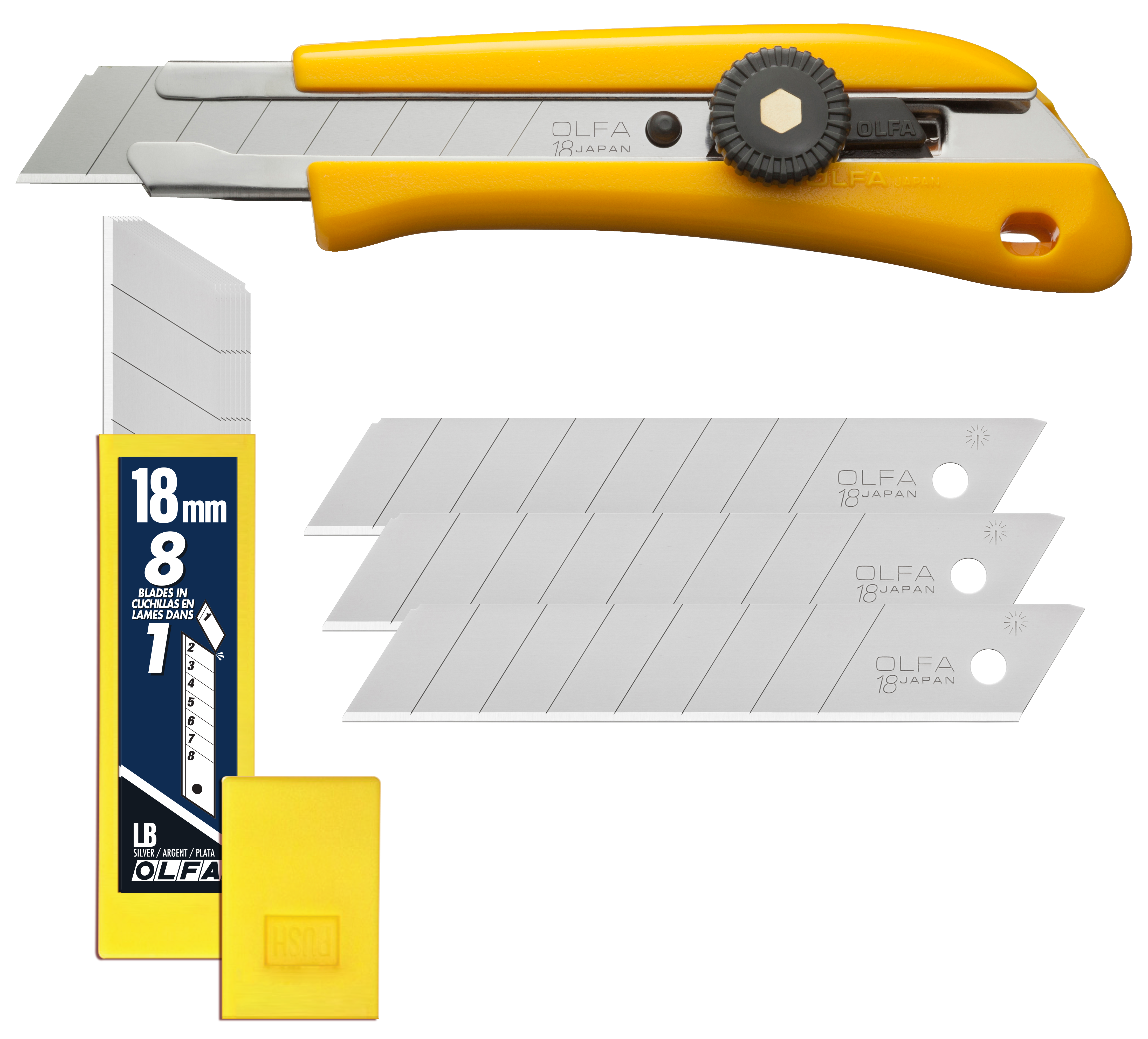 18mm BN-L Ratchet Lock Utility Knife With a 10-Pack of Silver Snap Blades - OLFA.com