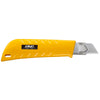 Backside of OLFA 18mm L-1 Ratchet Lock Heavy Duty Utility Knife With Tough Silver Snap Blade and Anti-Slip Grip Handle