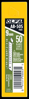 OLFA 9mm AB-S Stainless Steel Snap Blades, 10 or 50 Pack, Precision Blades in yellow package