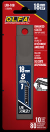 OLFA 18mm LFB-10B Ultra-Sharp Black Speed Blades in package. Pack of 10, 80 edges.