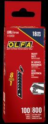 OLFA 18mm LBB Ultra-Sharp Black Snap Blade shown in package. Pack of 100 (800 edges)