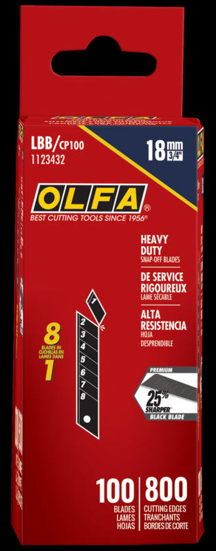 18mm LBB Ultra-Sharp Black Snap Blade - 10, 50, or 100 Packs - OLFA.com