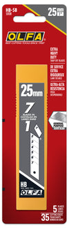 OLFA 25mm HB Silver Snap Blades in package. 5-Pack (35 edges).