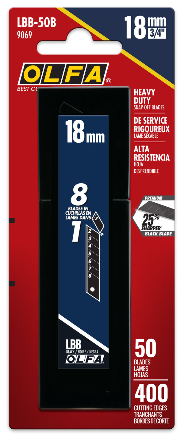 18mm LBB Ultra-Sharp Black Snap Blade - 10, 50, or 100 Packs - OLFA.com