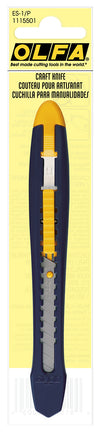 OLFA 9mm ES-1 Recycled Plastic Knife shown in yellow craft packaging