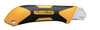 Backside of OLFA 25mm XH-AL Fiberglass Rubber-Grip Auto-Lock Extra-Heavy Duty Utility Knife With Ultra-Sharp Black Blade