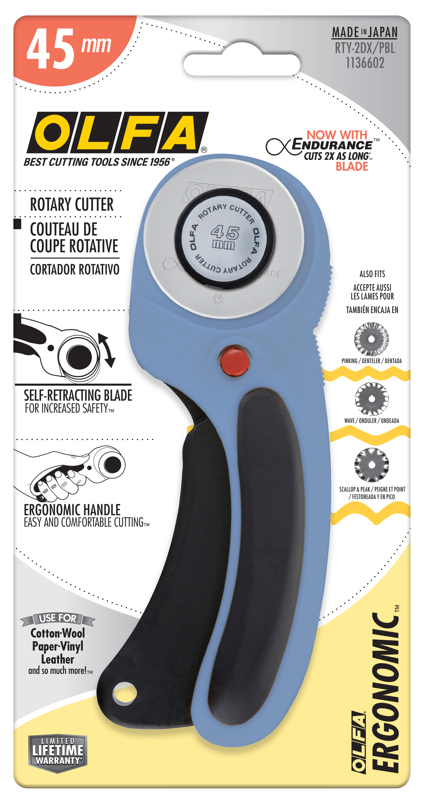 45mm RTY-2DX/PBL Ergonomic Rotary Cutter, Pacific Blue - OLFA.com
