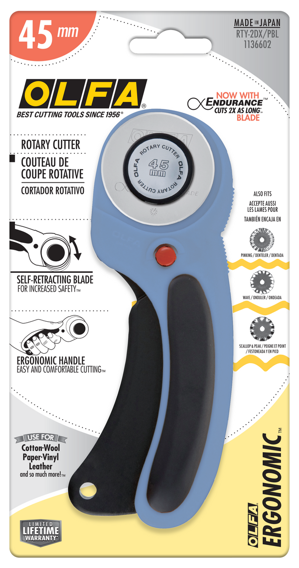 45mm RTY-2DX/PBL Ergonomic Rotary Cutter, Pacific Blue - OLFA.com