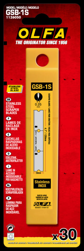 120mm GSB-1S Stainless Steel Glass Scraper Blade - 30 Pack - OLFA.com
