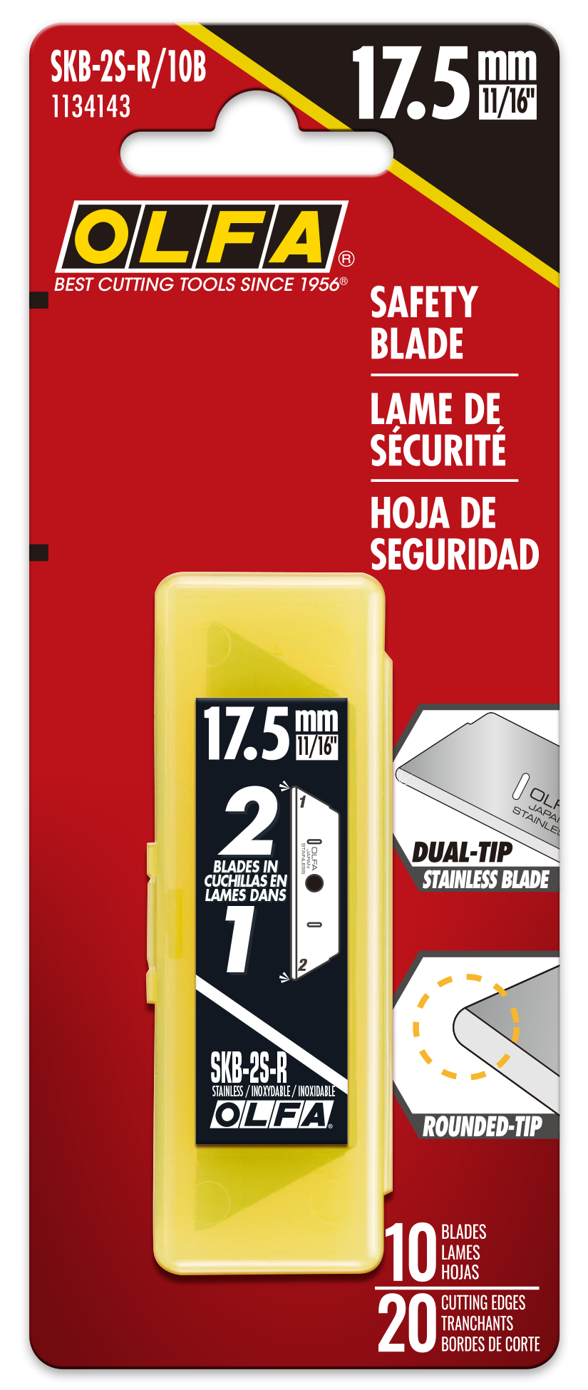 SKB-S-R Round Tip Dual-Edge Stainless Steel Safety Blade - 10 Pack - OLFA.com
