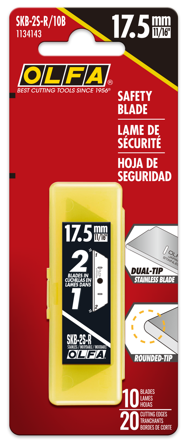 SKB-S-R Round Tip Dual-Edge Stainless Steel Safety Blade - 10 Pack - OLFA.com