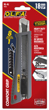 OLFA 18mm NL-AL Rubber-Grip Auto-Lock Heavy Duty Utility Knife with Ultra-Sharp Black Blades in package